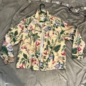 Cold water Creek Jean style jacket in yellow tropical print